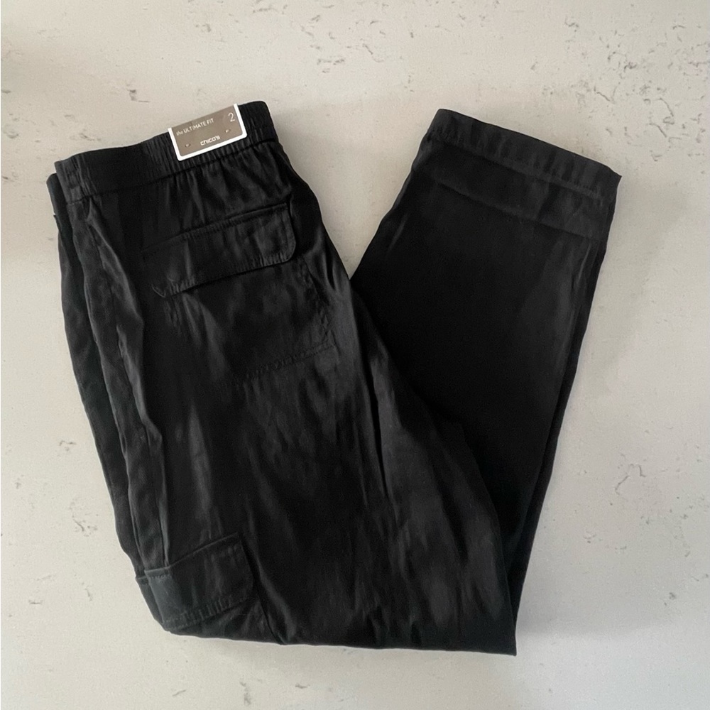 Chico’s Ultimate Fit Casual Black Cargo Pull On Pants Size 2 Large NWT $79